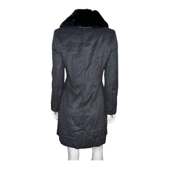 DKNY Asymmetrical Faux-Fur-Collar Coat Wool Blend Gray Extra Small NWT - Picture 3 of 10